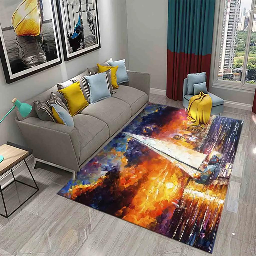 3D Oil Painting Sailboat Carpet Abstract Art Rugs for Living Room Bedroom Decor Mats Bathroom Kitchen Entrance Non-Slip Carpet