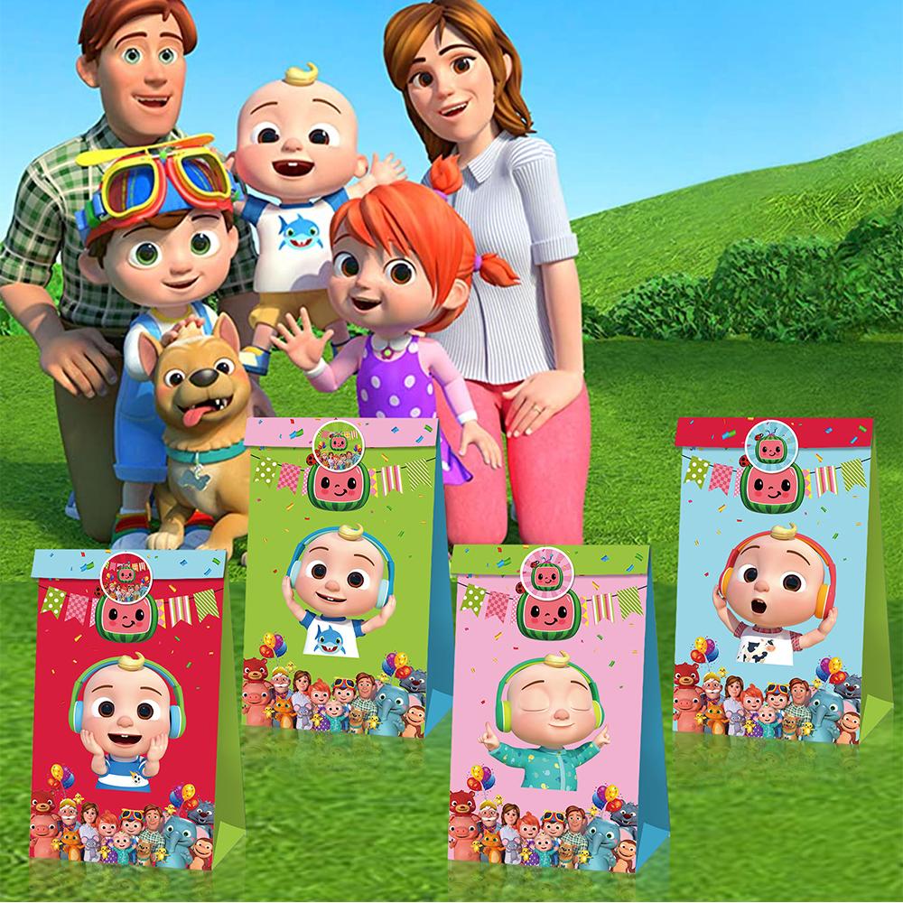 24Pcs Cocomelon Birthday Party Gift Bags With 36 Stickers For Kids Party