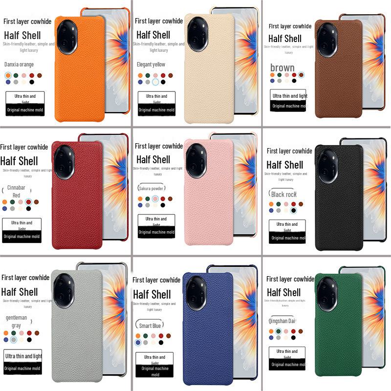 Honor 70 Genuine Leather Half Cover Case with Litchi Pattern for 70 Pro and 70SE