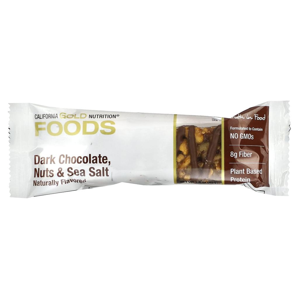 California Gold Nutrition Food, Dark Chocolate, Nuts & Sea Salt Snack Bars, 12 Bars, 1.4 Oz (40 G) Each