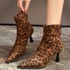 Zippers Fashion Pointed Toe Women Ankle Boots With Low Heel Shoes Female Leopard Print Footwear Ladies Stretch Modern Boots