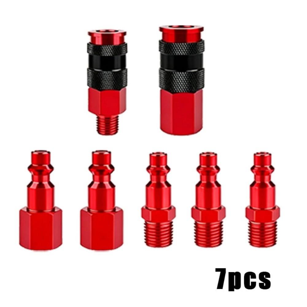 1/4 Inch NPT Thread Air Coupler Plug Kit Red Coating Universal Fitting Air Compressor Accessories Aluminium Lightweight