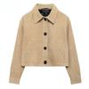 Outerwears Cropped Suede Jacket Women Autumn Button Short Solid Coats Casual Long Sleeve Demi-Season Jacket