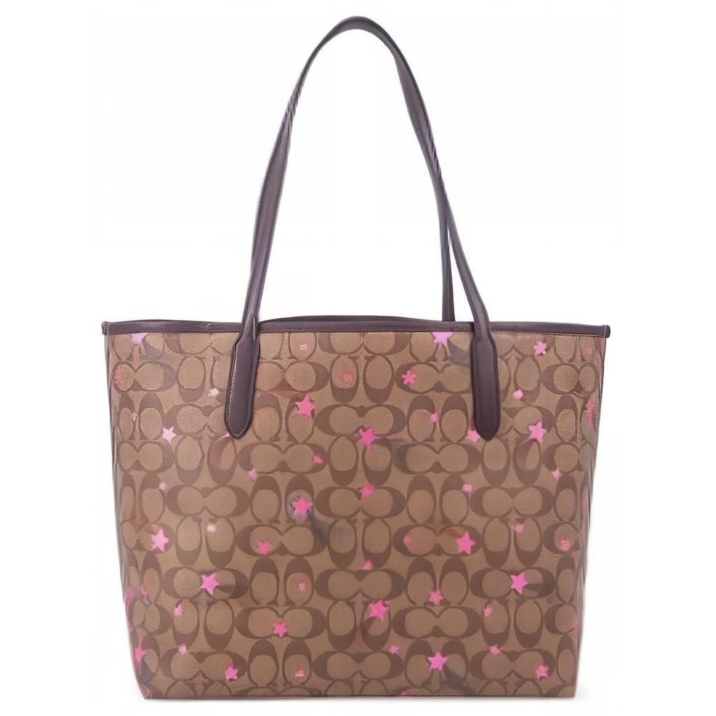 New COACH City Coated Canvas With Leather Tote Bag, Shopping Bag, Handbag, Shoulder Bag Women's Coffee C7243-IME7V