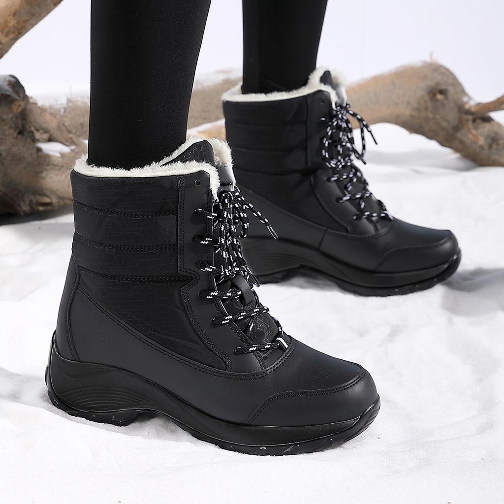 Fashion Women's Short Boots with Flat Bottom and Plush Waterproof Snow Boots, Thick Sole Anti Slip Women's Cotton Shoes Red Hiking Boots