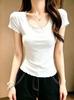 Summer small multi-color optional round neck short-sleeved fungus edge slim-fit bottoming shirt T-shirt women's foreign pullover