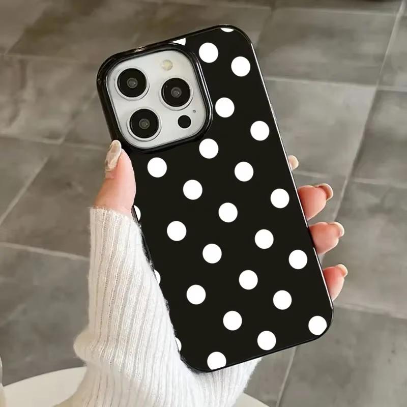 Классический Черно-Белый Чехол для Телефона в Горошек Для iPhone 16 17 Pro 15 14 13 12 11 Pro Max 7 8 Plus 16E Ударопрочный Мягкий Чехол