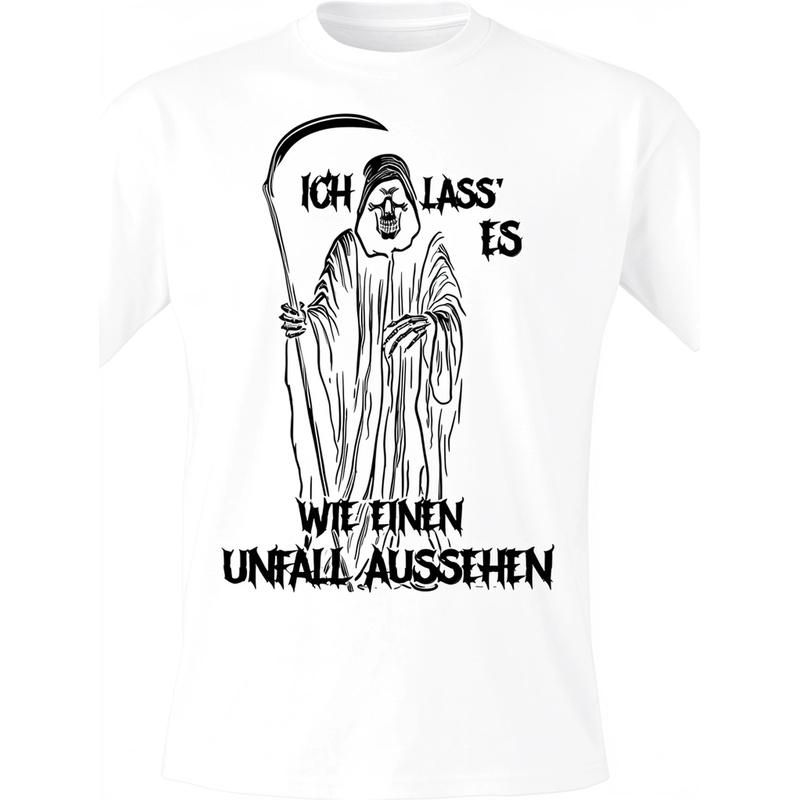Men's Funny Grim Reaper T-Shirt - Vintage Gothic German Quote "Ich Lass' Es Wie Ein Unfall Aussehen" Tee, Loose Fit Casual Short Sleeve Shirt