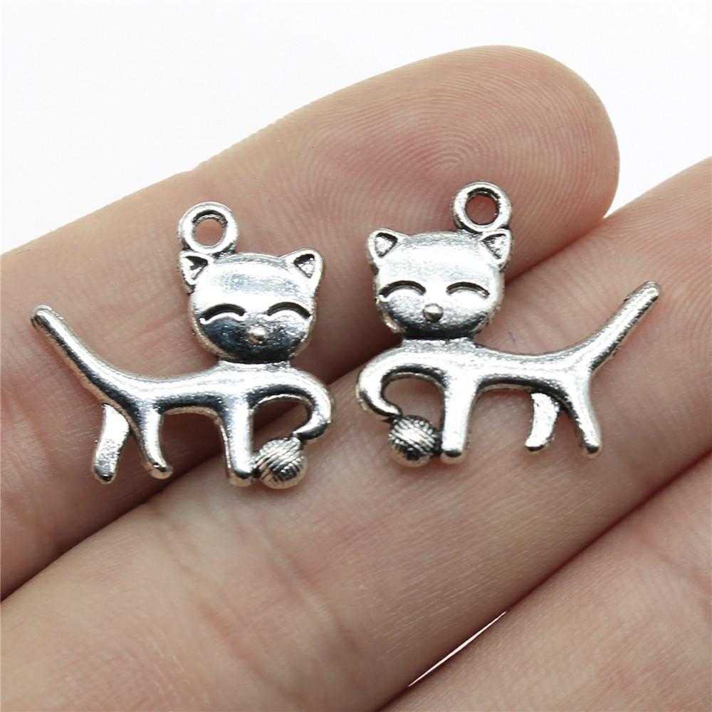 10pcs Charms Cat Antique Silver Color Cute Cat Pendant Charms Kawaii Cat Charms For Jewelry Making
