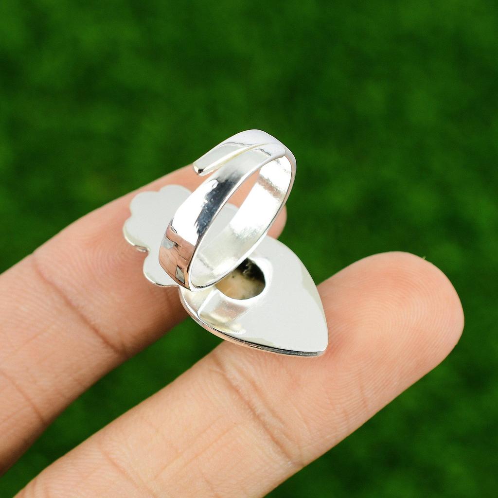 Gift For Her Natural Shiva Eye Shell Promise Flower Adjustable Ring 925 Silver
