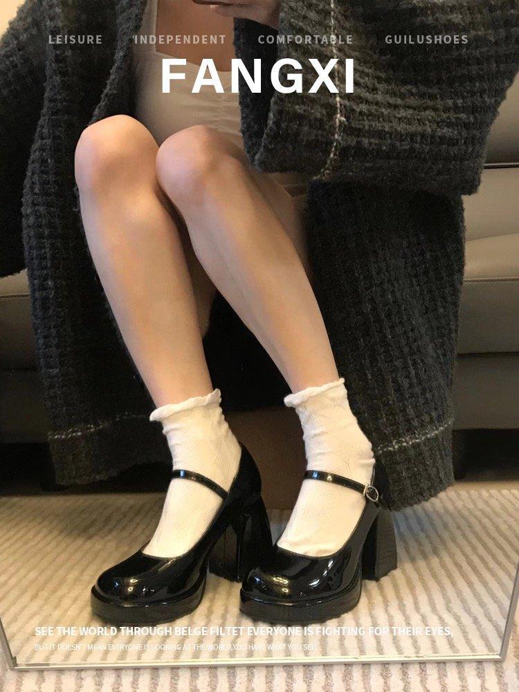 Весенние и осенние черные туфли Мэри Джейн женские на толстом французском каблуке с круглой головкой и пряжкой в виде одного слова и туфли Мэри Джейн на высоком каблуке