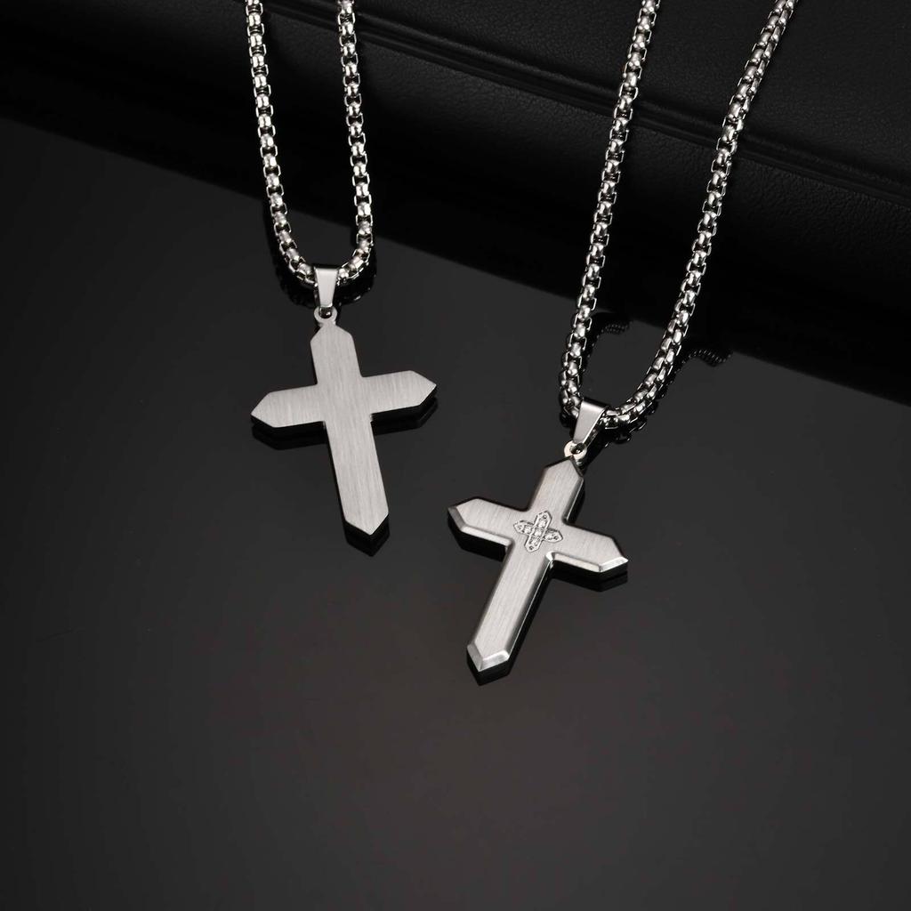 Vnox Stainless Steel 25.7x38.7mm Cross Pendant Necklace with Zircon Stones for Men Women Box Chain Punk Jewelry Gift Anniversary