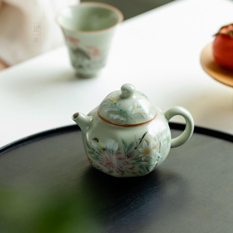 Китайский стиль Ru Ware антикварный чайник ретро отечественный керамический маленький шестиугольный чайник кунг-фу чайный сервиз чайник