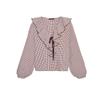 Autumn New Women's Clothing French Simplicity Long Sleeves V-neck Lace-up Small Plaid Laminated Decoration Shirt 5029181