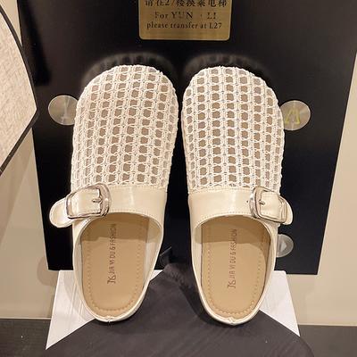 Плетеные полые полушлепанцы 2025 лето сумка голова ленивые шлепанцы пряжка ремень толстый каблук крутые шлепанцы женственность