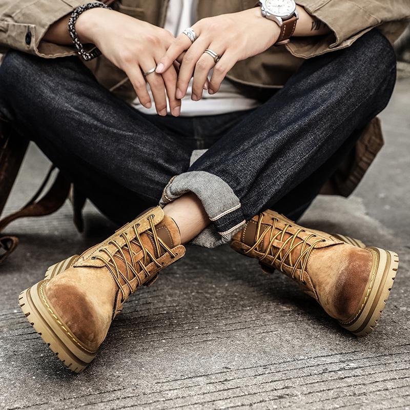 Platform Lace-Up Shoes for Men Casual High Top Boots Sneakers New Arrival Men's Boots Fashion All-match Motorcycle Ankle Boot