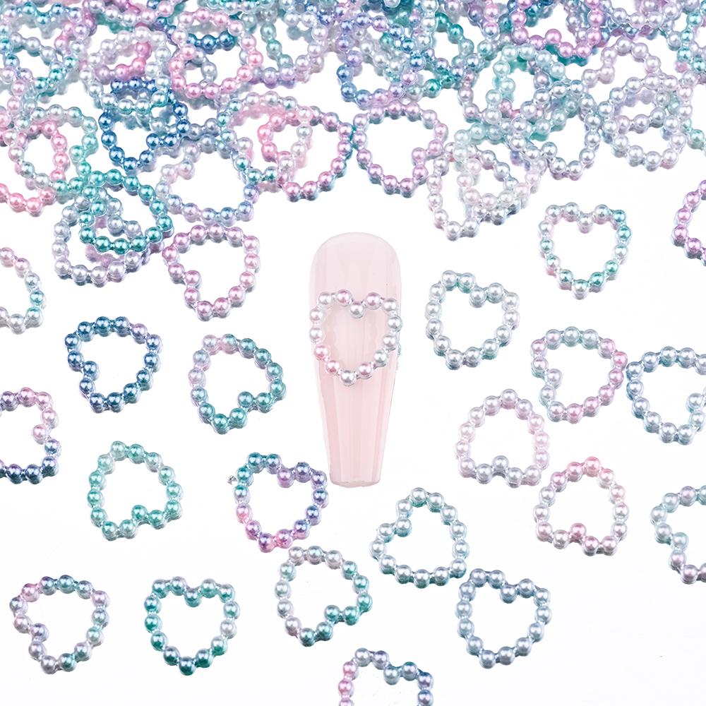 450-100 шт., полые сердечки, жемчужные подвески для дизайна ногтей, белые, розовые, фиолетовые, жемчужные, сердечки, звезды, плоские, 3D, украшения для ногтей, сделай сам, аксессуары для ногтей