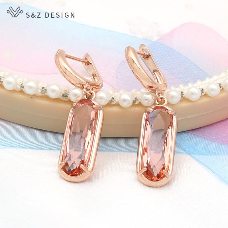 Classic Elegant Oval Egg Shape Cubic Zirconia Drop Earrings For Women Girl Wedding Party Fashion Jewelry Rose Gold Color Eardrop