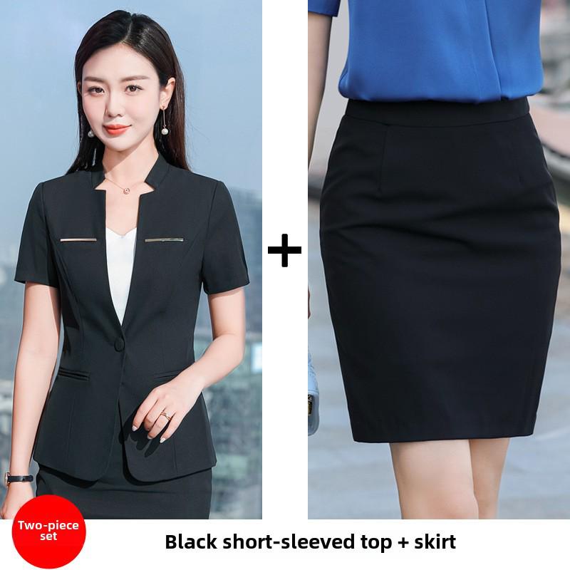 Women's Short-Sleeve Skirt Suit for Hospitality and Catering Work Uniform