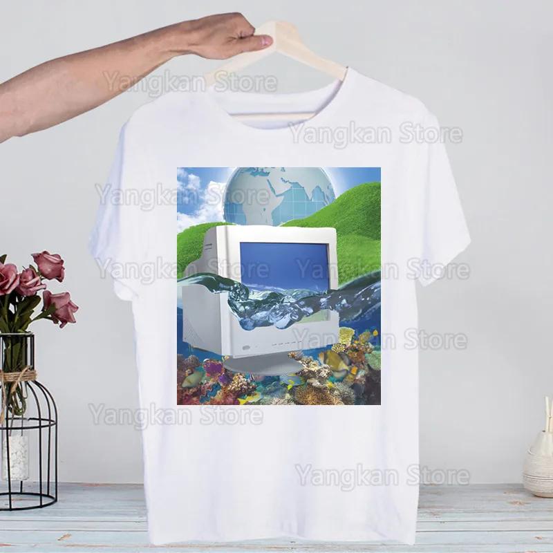 Frutiger Aero Men Shirt Harajaku Mens Clothing Summer Streetwear Casual Loose Print Tee Short Sleeve Tops