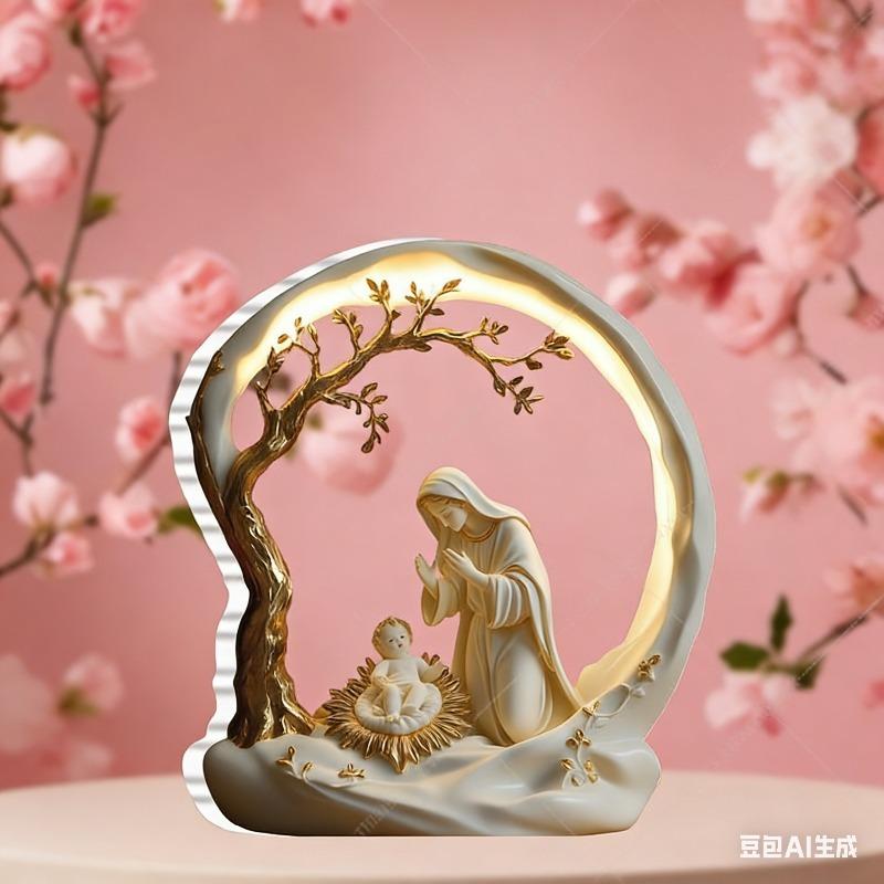 2D Flat Holy Family Acrylic Desk Decor Plaque, Mary & Baby Jesus, Suitable for Wall Decoration, Porch, Room, Villa, Accents Home, Hallway, or Workplac