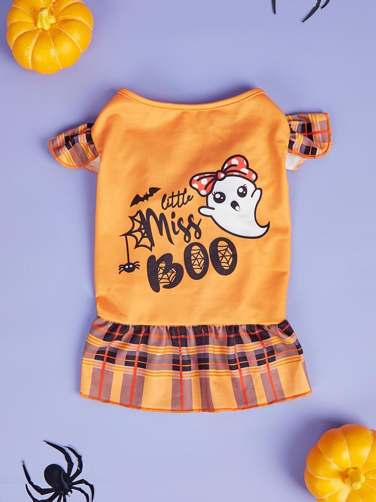 Платье-пачка для собаки Бу на Хэллоуин, праздничное платье для нарядной вечеринки, теплое клетчатое платье из мягкого материала для щенка и кошки, костюм для вечеринки