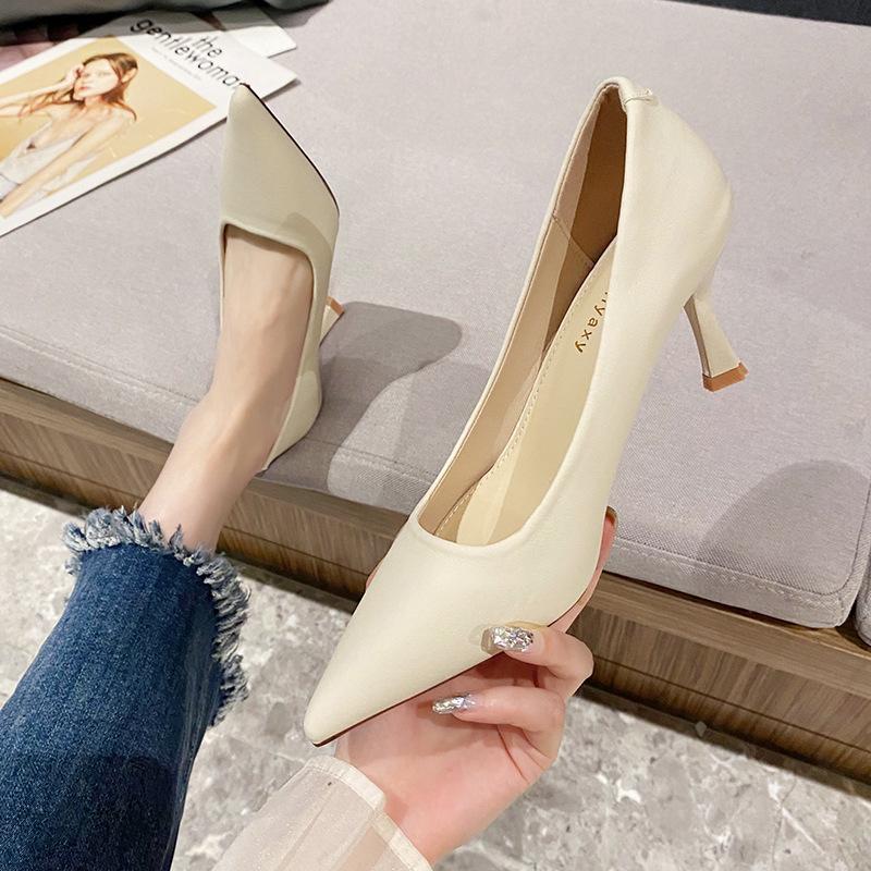 Solid color high heels women's commuting 7 cm single shoes pointed thin heels versatile temperament soft sole work shoes B835-X1