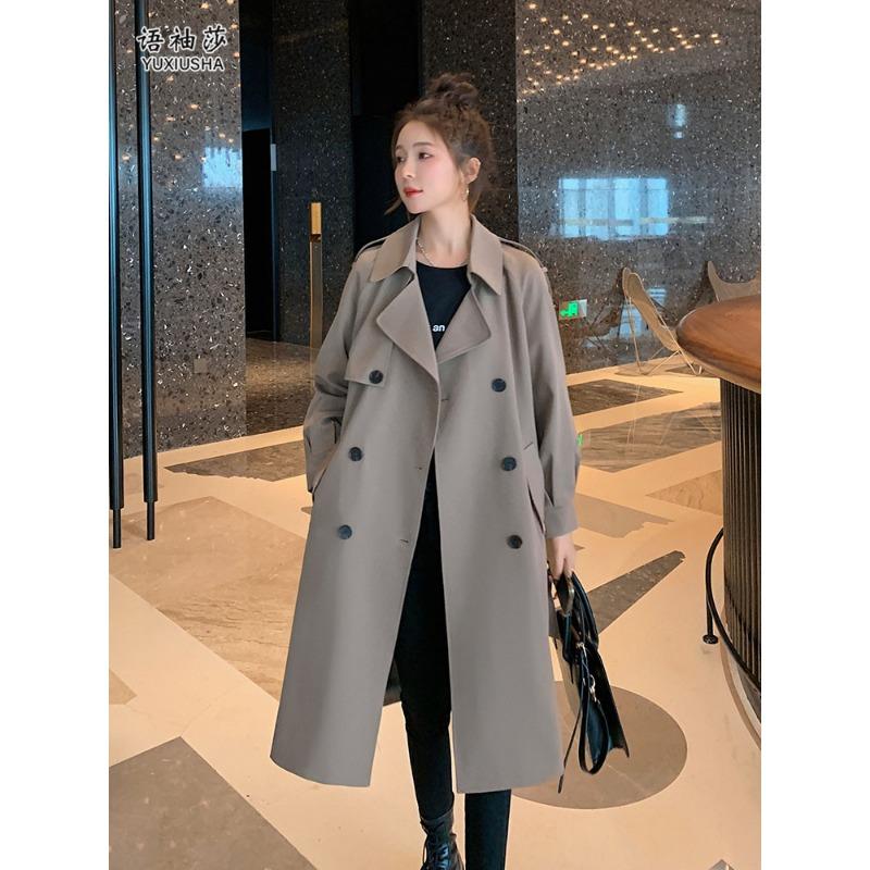 Тренчкот для женщин средней длины, весна и осень, новый французский темперамент, повседневный свободный двубортный пиджак в британском стиле