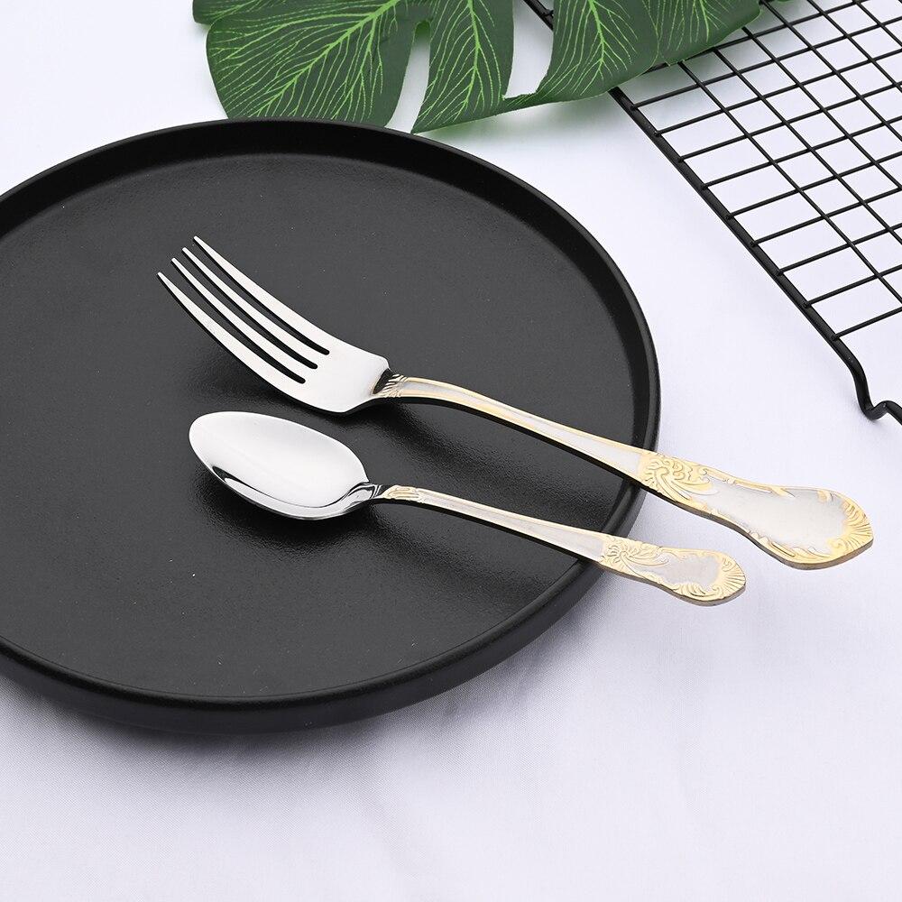 4 шт./компл., роскошная серебряная посуда с зеркальной отделкой, Золотая посуда из нержавеющей стали, набор столовых приборов, элегантные узоры, ложка, нож, вилка, набор столовых приборов