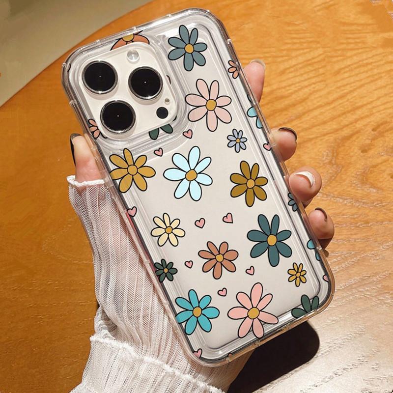 Floral & Heart Pattern Clear Case for Redmi Note 13 Pro Plus 12 12S 11 11S 10 10S 9 Pro 12C 13C Soft TPU Anti-Fall Cover