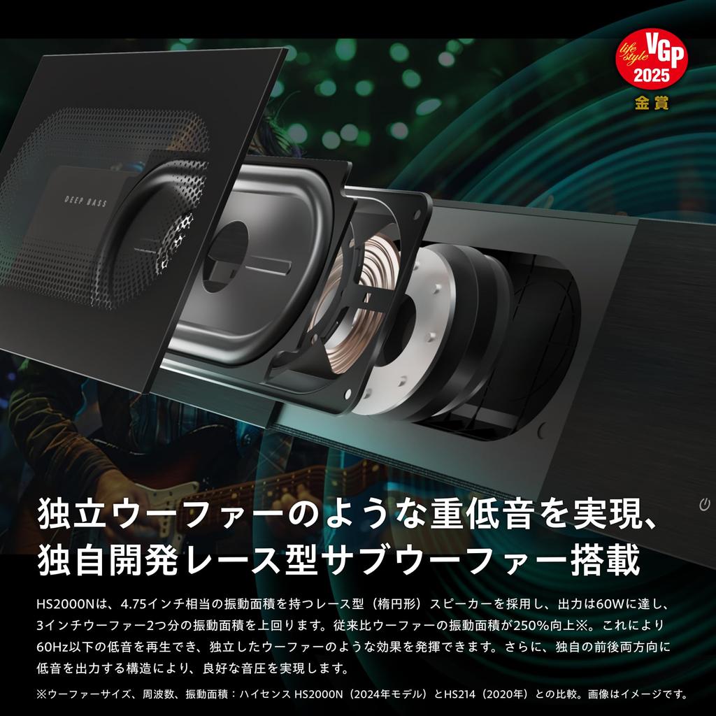 Hisense Soundbar Speaker HS2000N Subwoofer Compatible with 2024 Model Black 2.1ch Built-in Bluetooth/HDMI/ARC