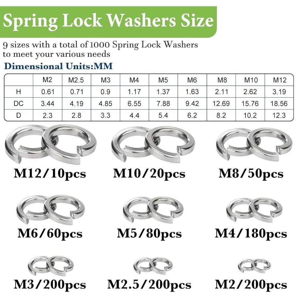 1000PCS 304 Stainless Steel Metric Split Lock Washer Set Gasket Spacer Assortment Set Industrial