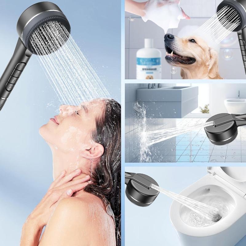 Shower Head 4 Modes Self-cleaning Water Saving Adjustable High Pressure Showerhead Handheld Spray Hangable Bathroom Accessories