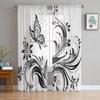 Floral Element And Butterfly Tulle Curtains For Living Room Decoration Modern Veil Chiffon Curtains Bedroom Sheer Voile