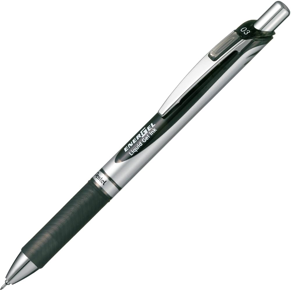 Шариковая ручка Pentel Гелевые чернила Гелевая Нажимной механизм 0,3 мм Серебристый корпус BLN73-A Черный
