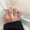 Trendy Silver Color Heart Couple Rings for Women Lover Adjustable Rings Set Engagement Wedding Open Rings Jewelry