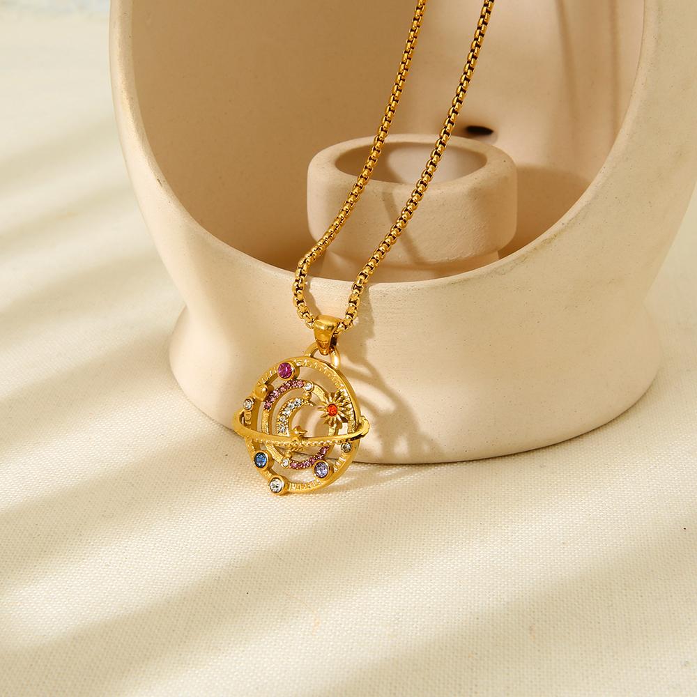 New Trendy 18K Gold Stainless Steel Necklace Star Pattern Link Chain Colorful Zircon Pendant Necklace
