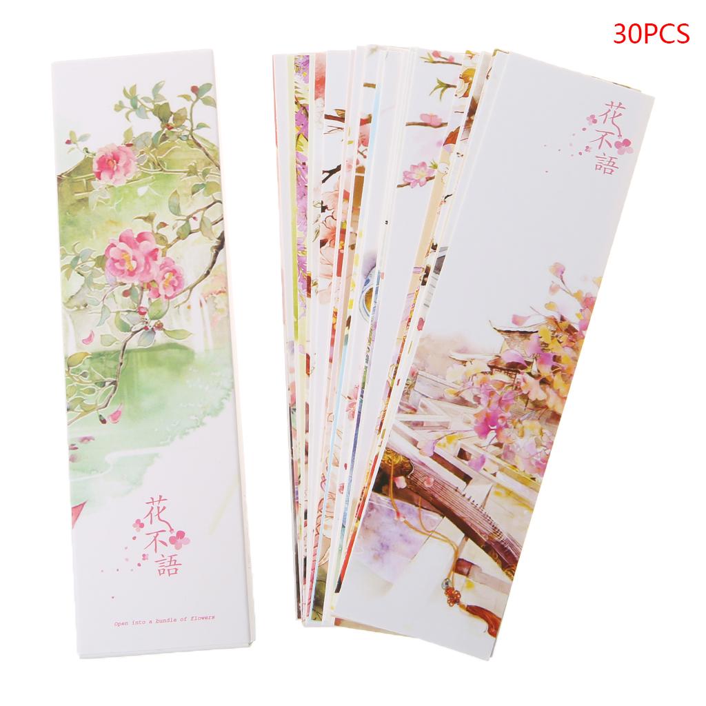 30pcs Chinese Style Paper Bookmarks Painting Cards Beautiful Boxed Bookmark Commemorative Gifts