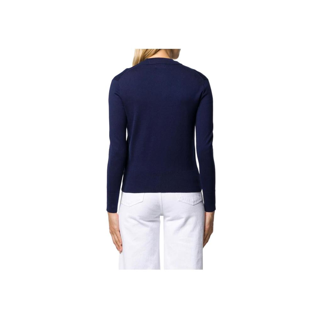 Polo Ralph Lauren FW22 однобортный свитер с длинным рукавом и вышитым логотипом, женский свитер темно-синего цвета 211784759-001