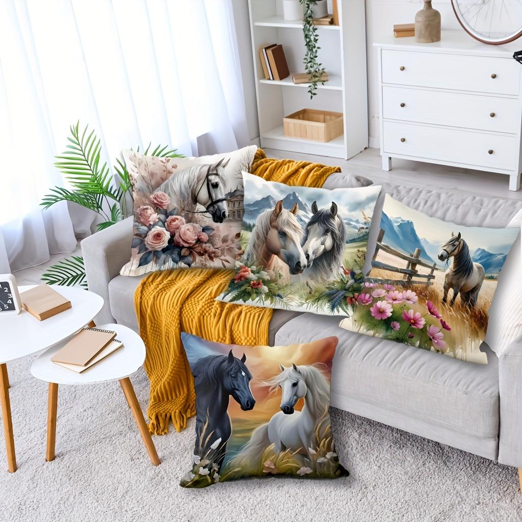Art Horse Single-sided Printed Pillowcase, Sofa Living Room Elegant Cushion Cover, Bedroom Bedside Decorative Pillow Cover