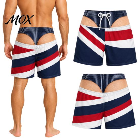 Funny Gift for Men Hairy Booty Shorts, Cheeky Swim Trunks, 3D Fun Flamingo Pattern Shorts Butt Print Beach Summer Vacation Pool Party Surfing Gear