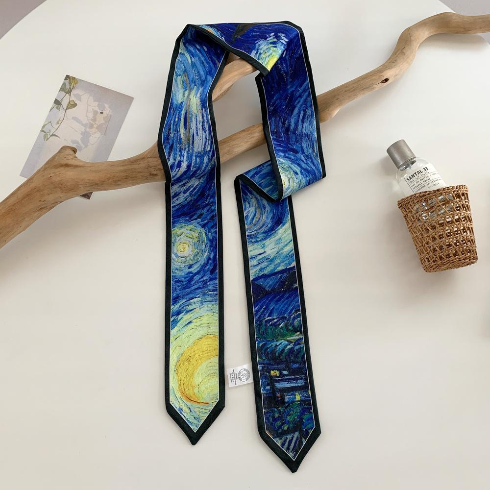 Высококачественная повязка для волос, платок на шею с шелковистой текстурой, женский шарф, длинные узкие повязки на голову, милые шарфы-галстуки, роскошный принт, шарф для сумки для леди