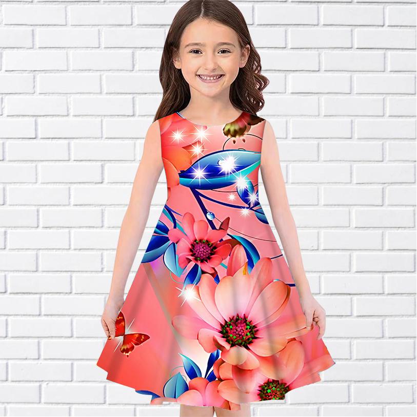 Детское праздничное платье принцессы без рукавов с 3D цветком и бабочкой для девочек, майка для девочек старше четырех лет