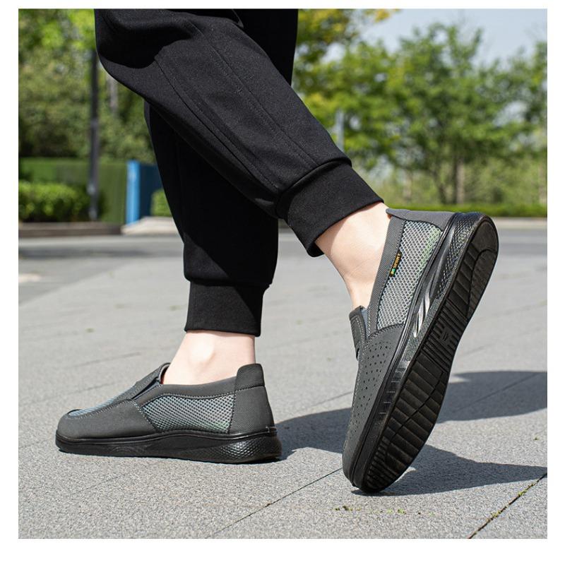 Легкие дышащие мужские слипоны | Амортизирующий комфорт, прочные для рыбалки на открытом воздухе, прогулок в парке и летней повседневной носки - Черный