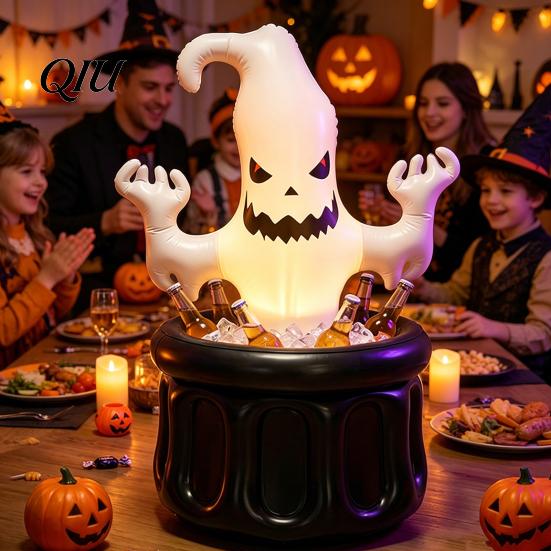 Halloween Party Decor Inflatable Ghost Ice Bucket, Drink Tub, White Snack Holder Beverage Cooler for Decor, Outdoor Picnic Storage Themed