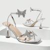 Fashion Luxury Bling Bow Decoration High Heeled Sandals Women Fashion Silver Square Toe Ankle Buckle Heels Elegant Wedding Bridal Shoes