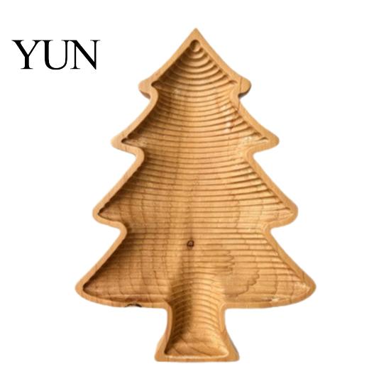 Holiday Food Display Plate Wooden Christmas Tree Serving Tray, Candy Nut Dish, Xmas Tree?Shaped Snack Storage Rustic Home Table Decor Plate,
