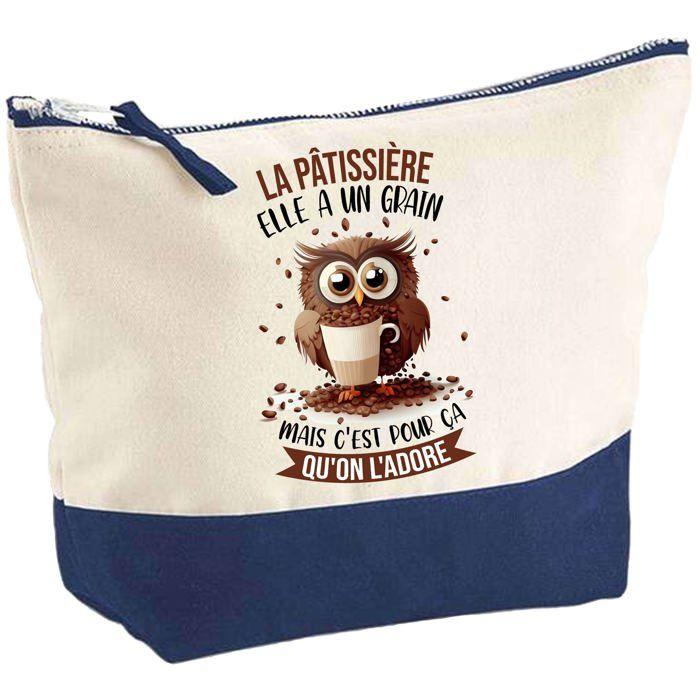 Trousse de maquillage - PLANETEE - La Pâtissière Chouette Grain - grand format - coton - Impression HD, fabriquée en France