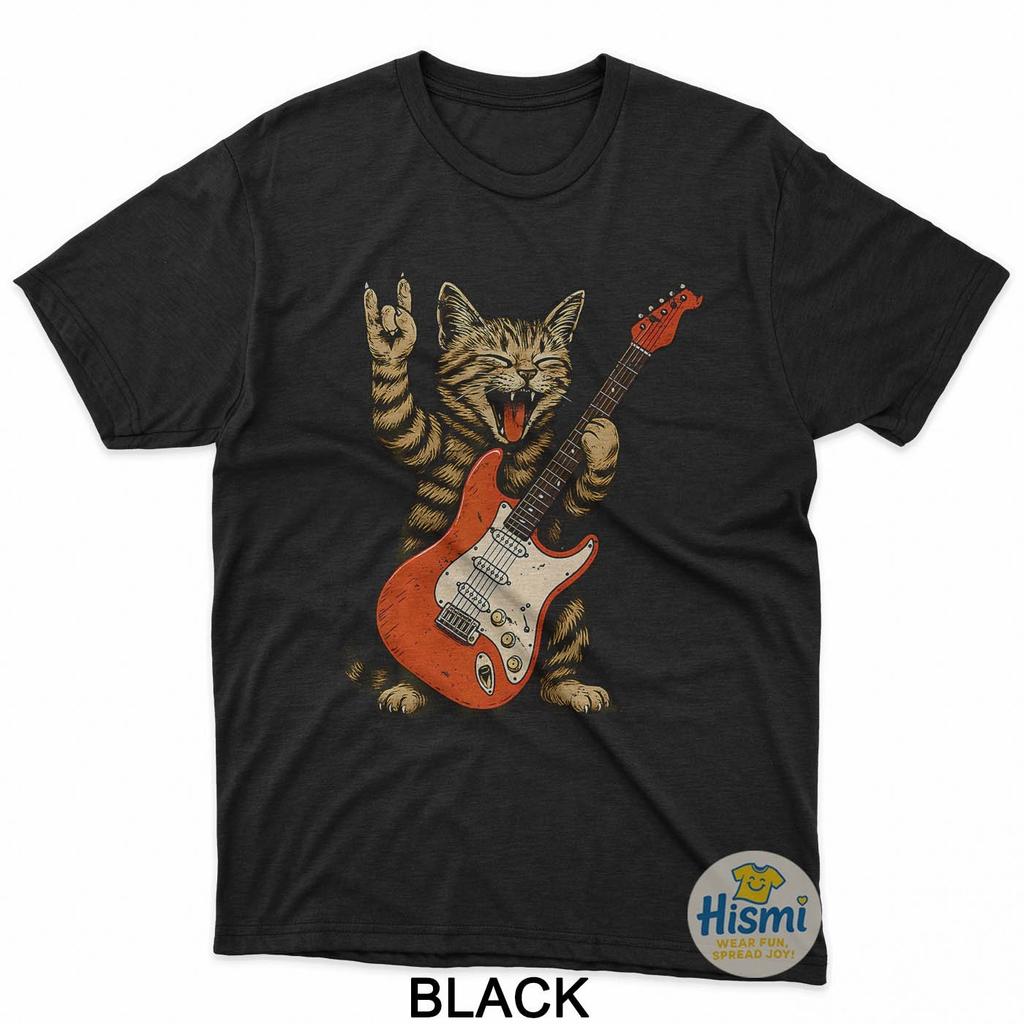 Rock Cat Bass Guitar Cat Vintage Rock N Roll Guitarist Cat T-Shirt