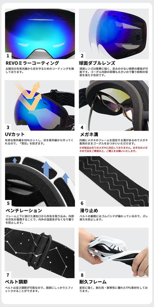 Acrace Лыжные Сноубордические Очки Широкий Обзор УФ Один Размер Подходит Большинству Очков, Линза Двойного Слоя, Очки, Совместимые, Антизапотевающие, Унисекс, Обзор 180°,